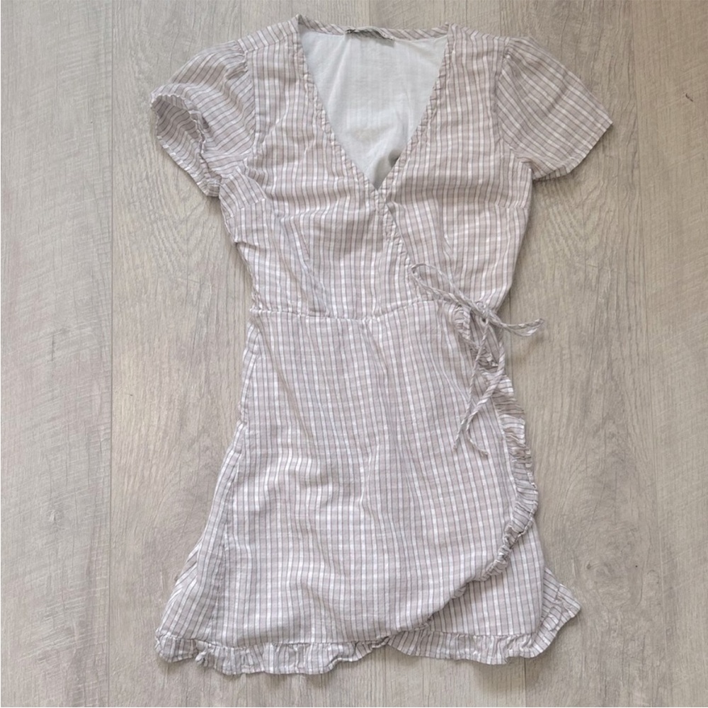 Abercrombie & Fitch Tan Plaid Wrap Mini Dress Sz Sm Petite